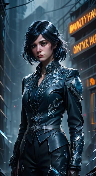 Astrid in Leather Suit in Dimly Lit Alleyway