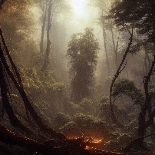 Asteroid-Stricken Forest: Sci-Fi Fantasy Landscape