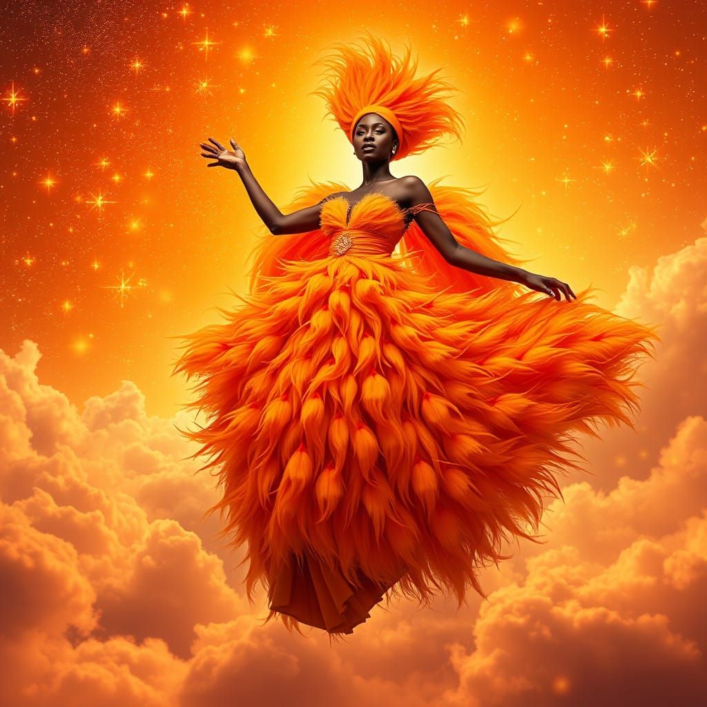 Regal Orange Goddess in Whimsical Orange Cloud