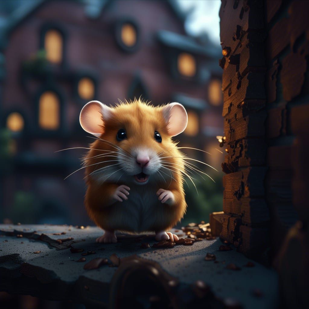 Raging Hamster Outside Window: Detailed Matte Painting