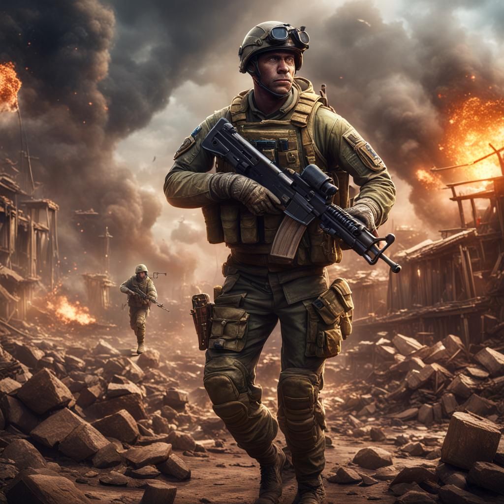 Victorious American Soldier: Detailed Matte Painting