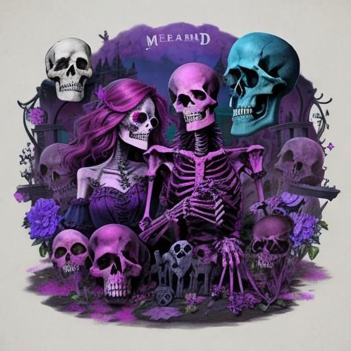 Magenta and Sapphire Skeletons in Moonlit Dreamland