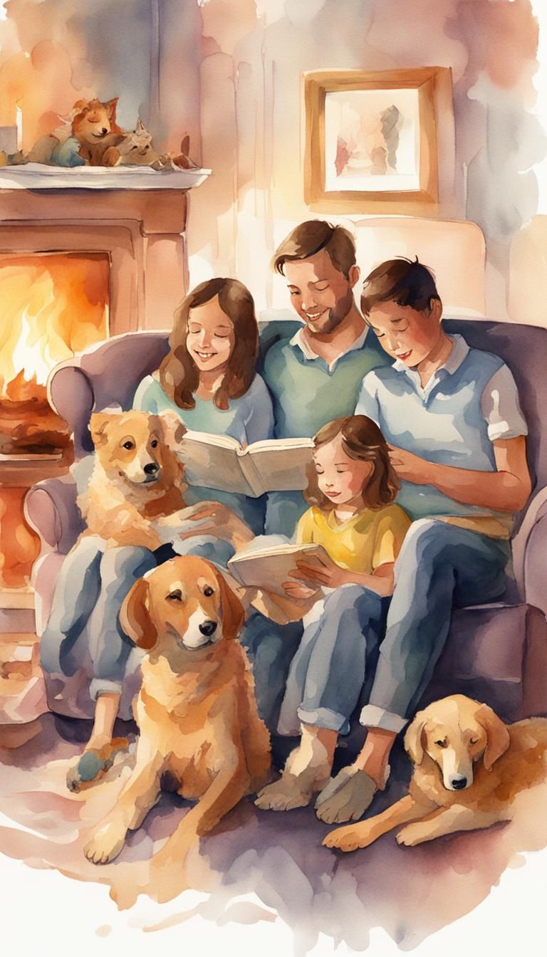 Cozy Family Evening in Watercolor Style