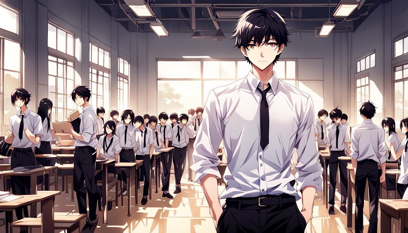 Handsome Boy in Classroom, Anime Style