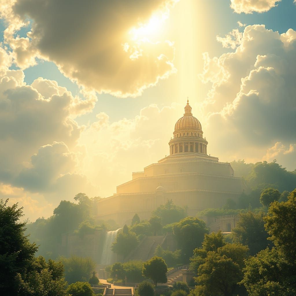 Heavenly Kingdom: Golden Light and Tiered Gardens