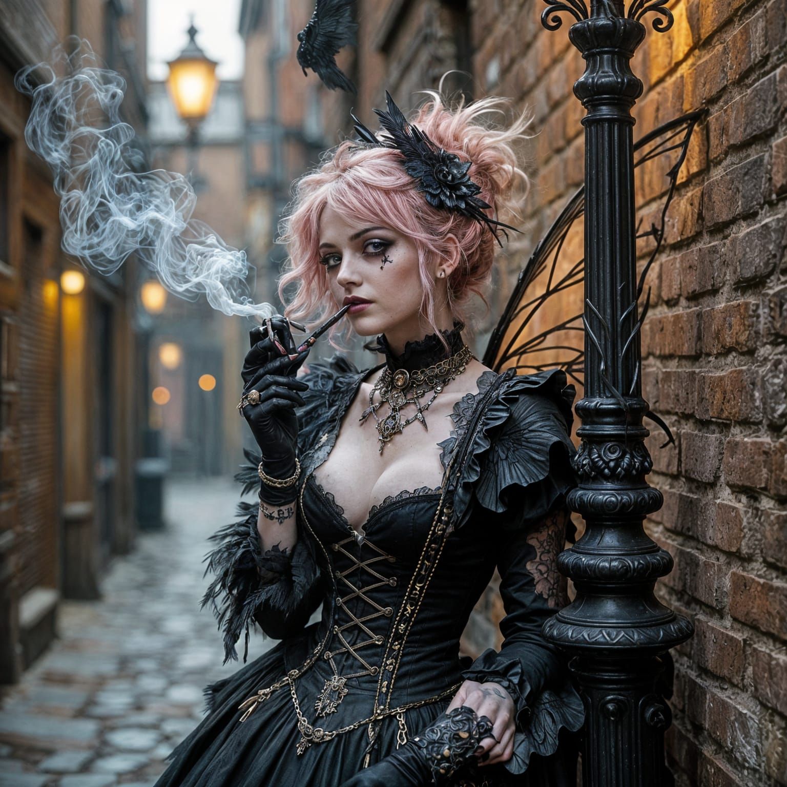 Punk Goth Fairy in Grimy Cityscape