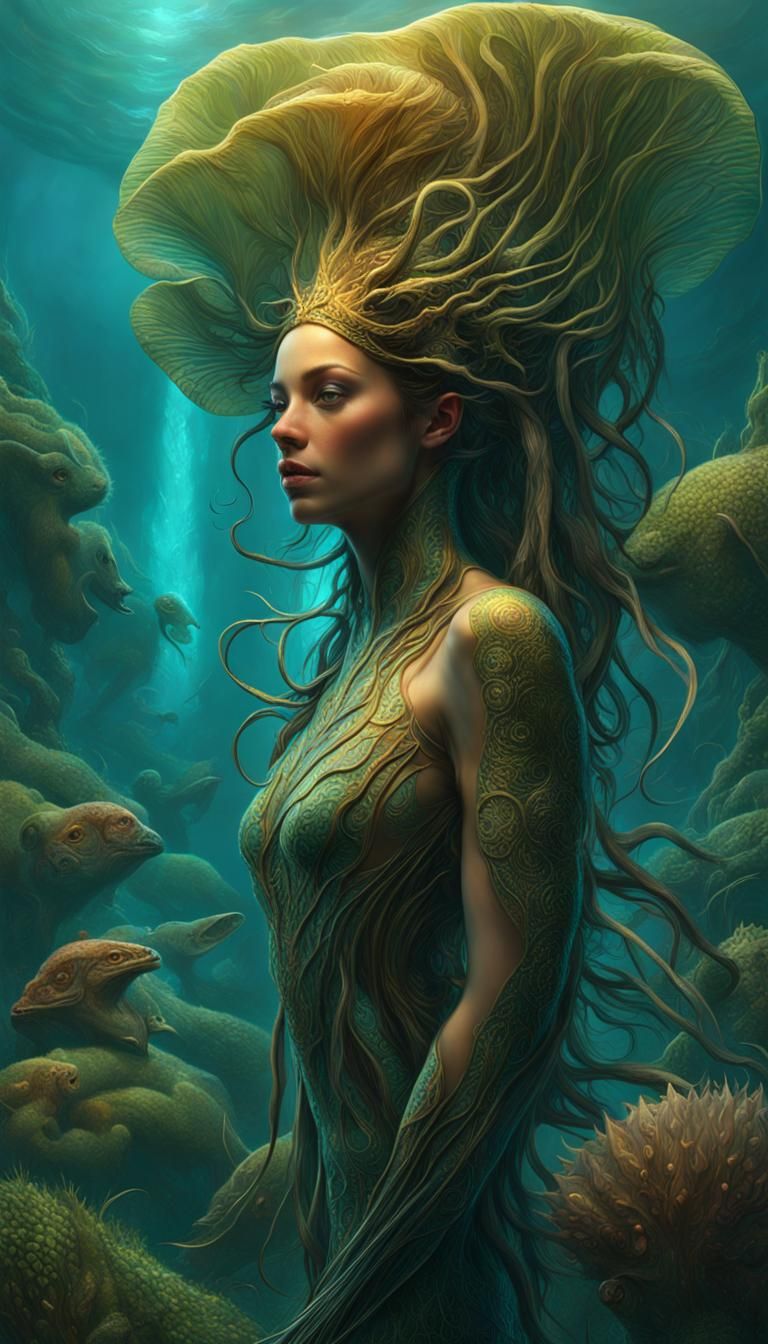 Mystical Anthrobryozoic Naiad Digital Art Masterpiece