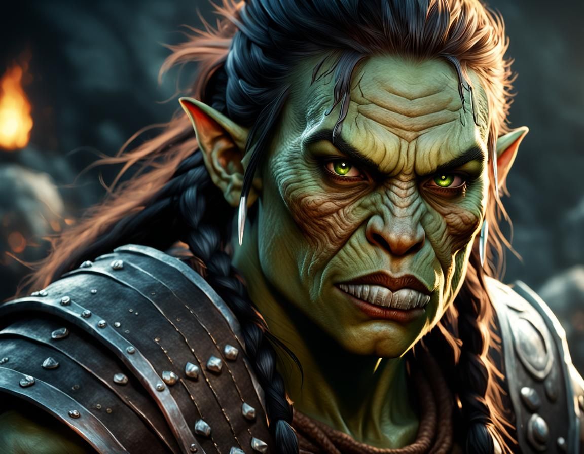 Female Half-Orc Warrior Portrait in 4K