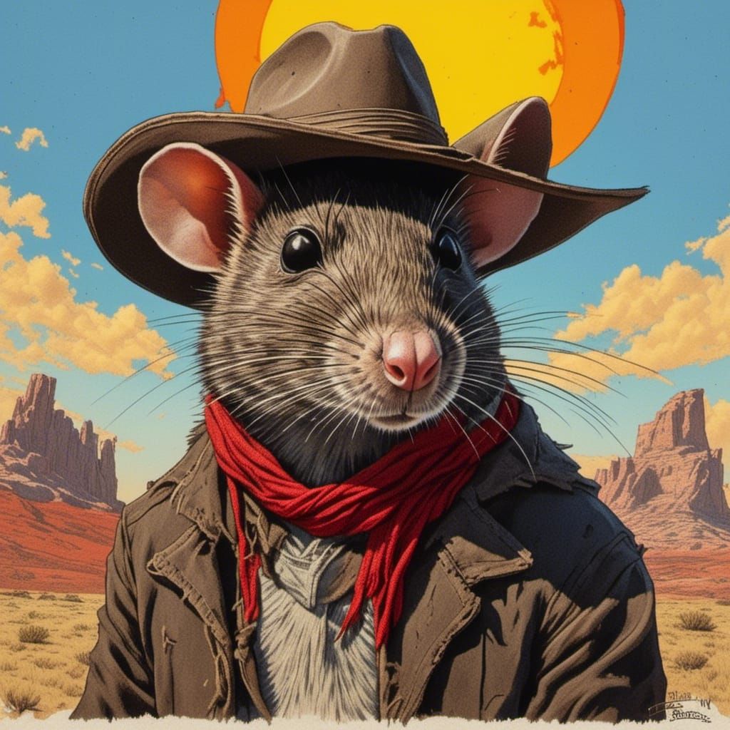 Gunslinger Rat in the Old West Sun