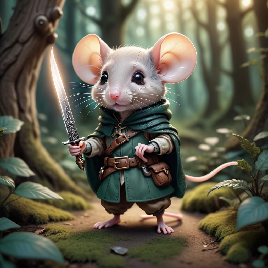 Mouse Rogue in Magical Forest: Whimsical DnD Illustration