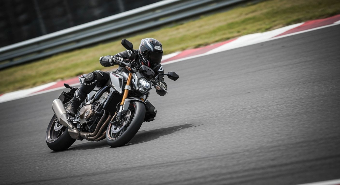 Honda CB1000F Motorcycle Leans Low on Race Track