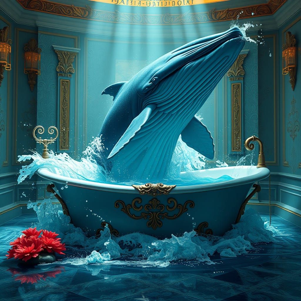 Majestic Whale Breaches into Whimsical Underwater Realm
