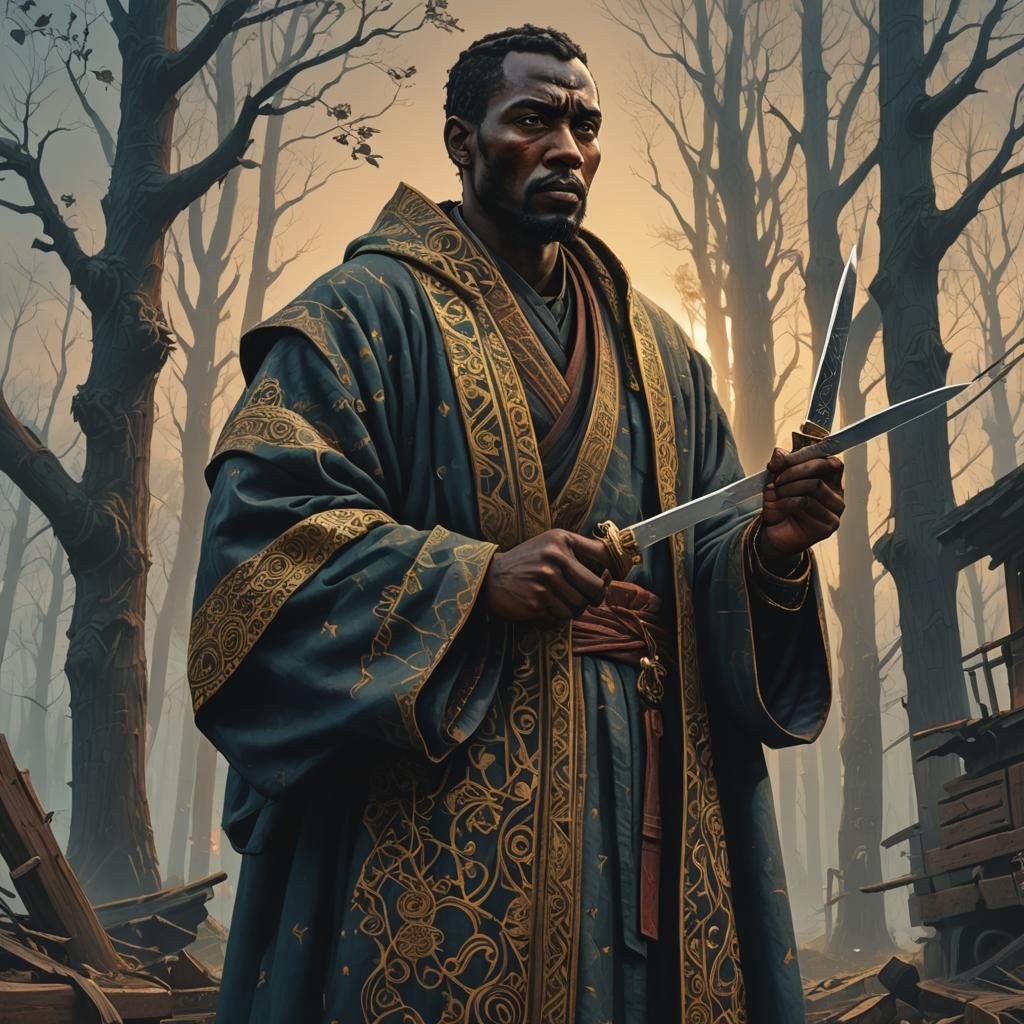 Fantasy Vizier with Knife, Art Nouveau Style