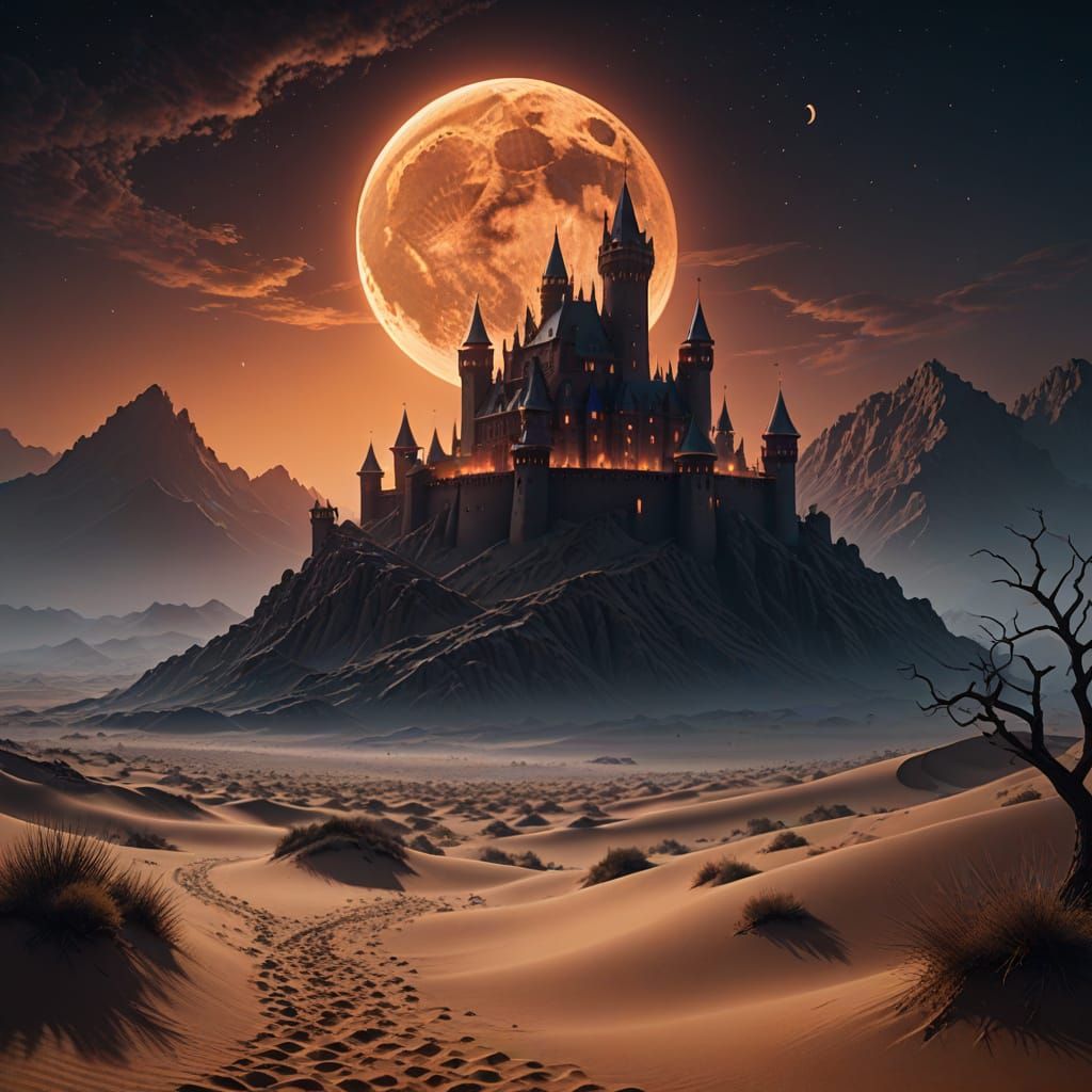 Ethereal Castle Under Black Blood Moon