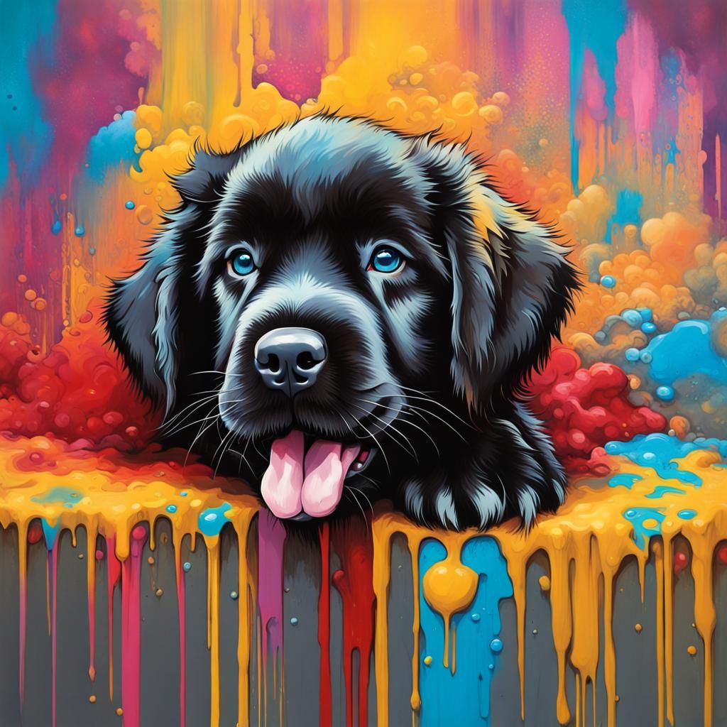 Newfoundland Puppy in Graffiti Splash Art Style