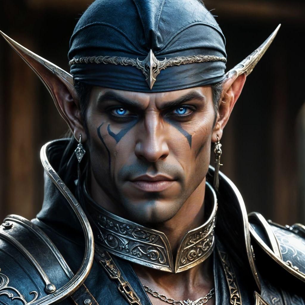 Dark Elf Pirate Mercenary Portrait in High Fantasy Style
