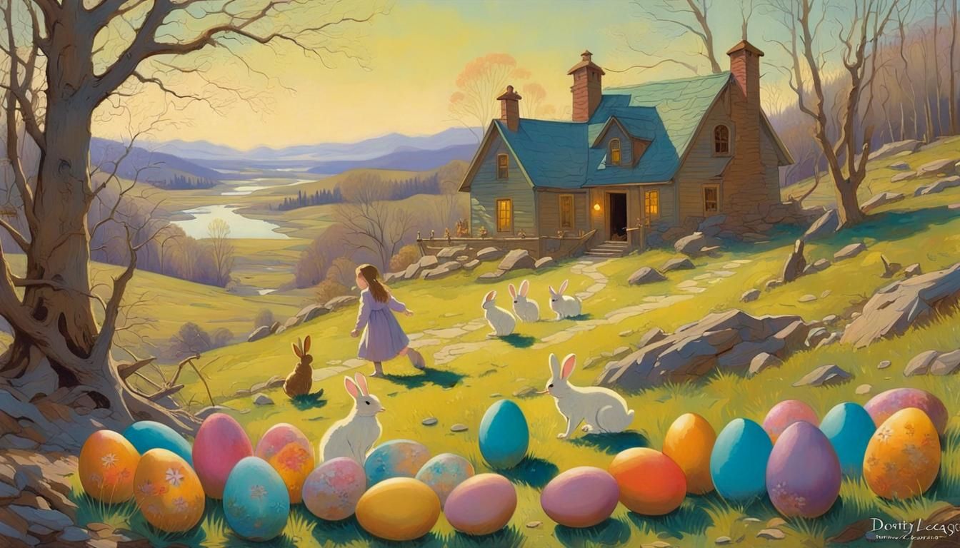 Children's Easter Egg Hunt in Rural Landscape