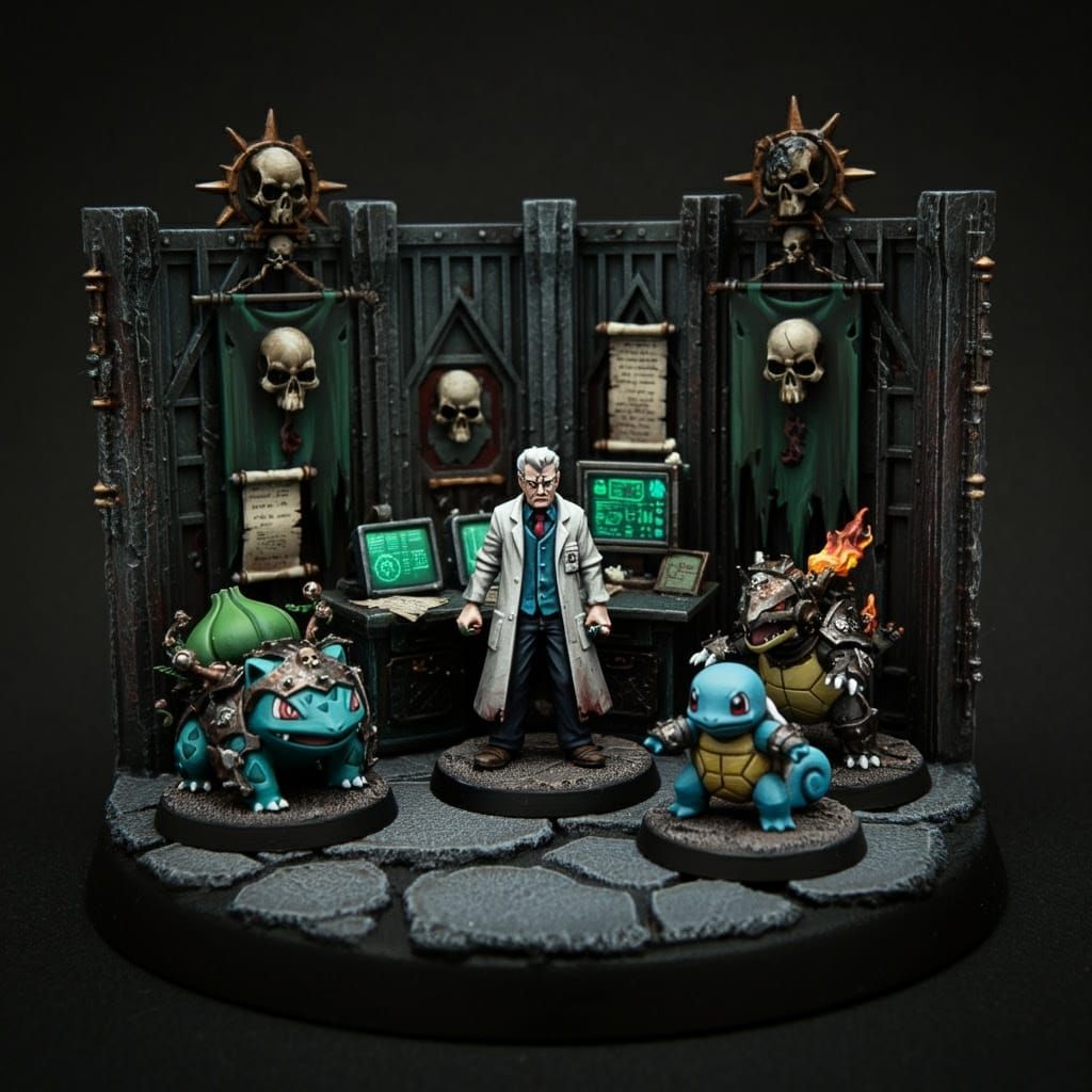 Battle-Hardened Professor Oak in Dark Gothic Lab Diorama