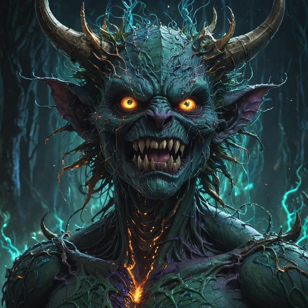 Detailed Devil Face Spreading Nerve Cells in Mystical Realm