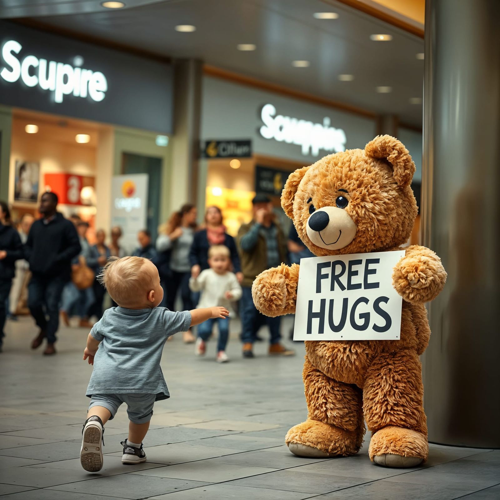 Teddy Bear Giving Free Hugs at Shopping Center