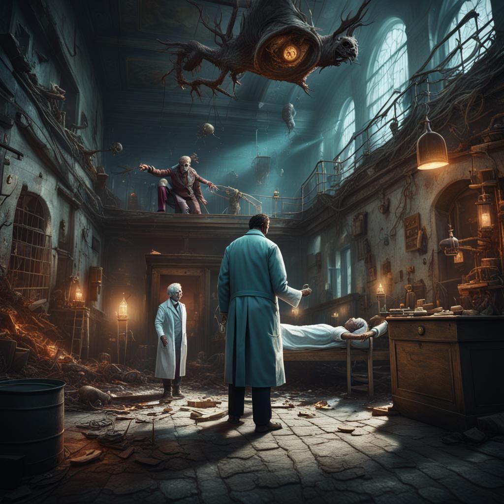 Asylum: Detailed Matte Painting of Doctor and Patient