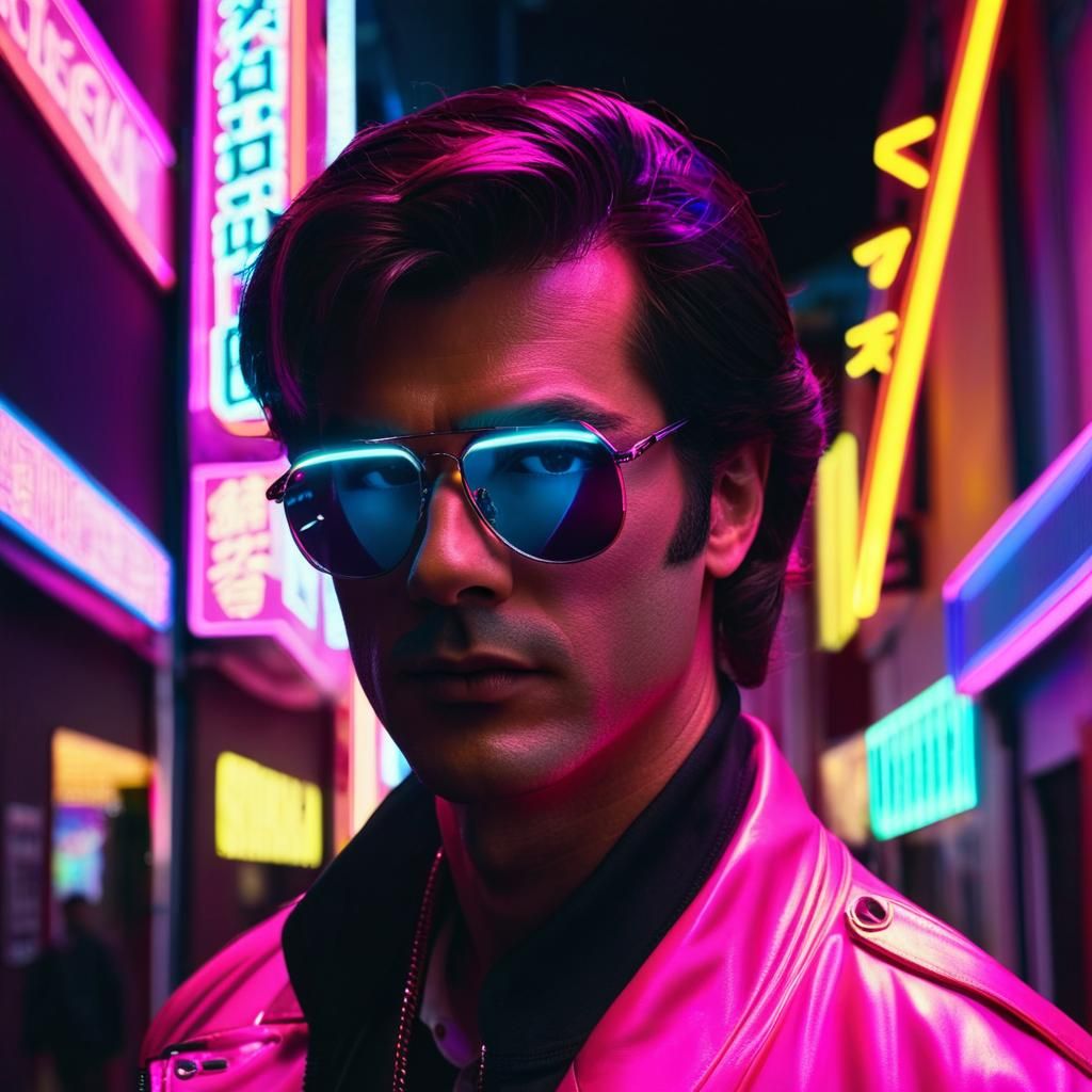 Neon Reflections: Vivid Synthwave Street Scene