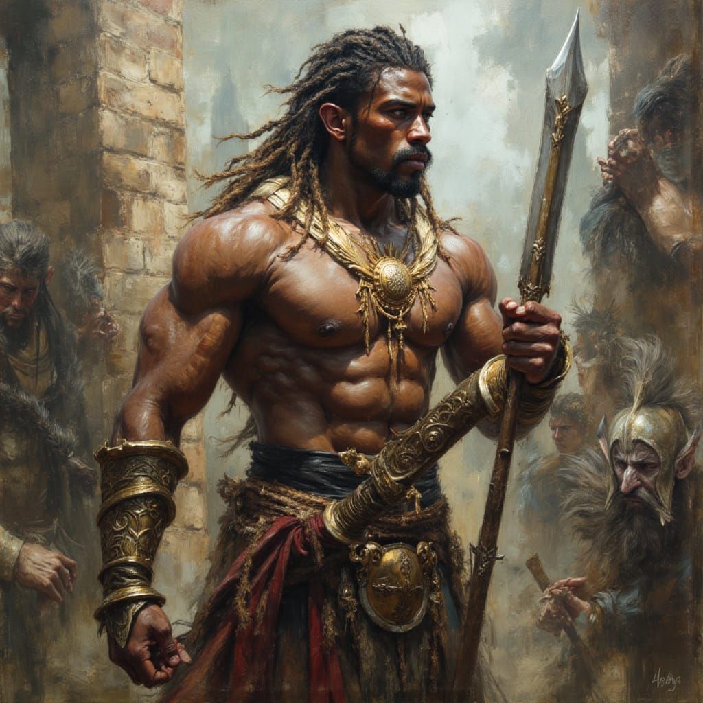 Black Warrior God Battles Ogres in Cinematic Style