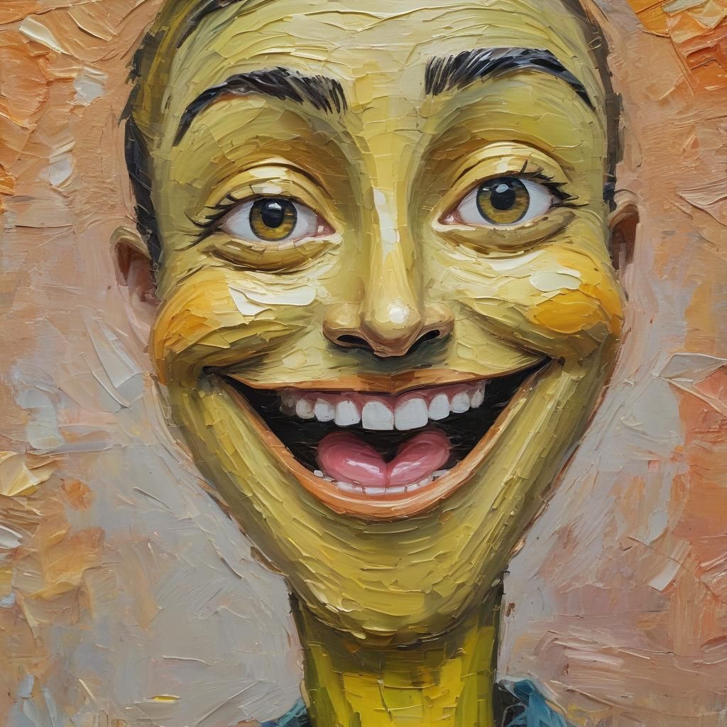 Smiling Banana in Neo-Impressionist Impasto Style