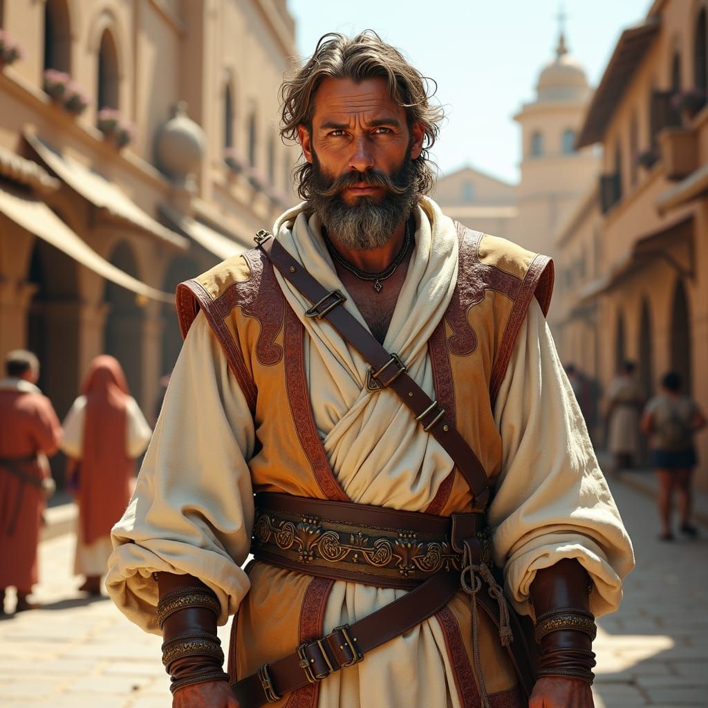 Desert Warrior Adventurer in Medieval City