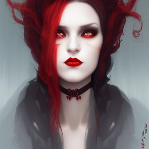 Gothic Vampire Queen in Crimson Forest, Hyperdetailed Portra...