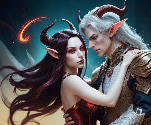 Tiefling and Elf Dance: High Fantasy Concept Art