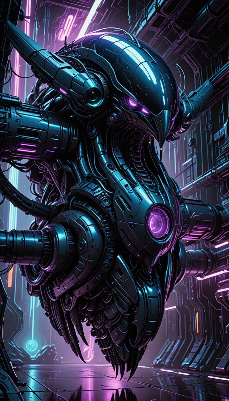 Futuristic Bioluminescent Peacock Submarine