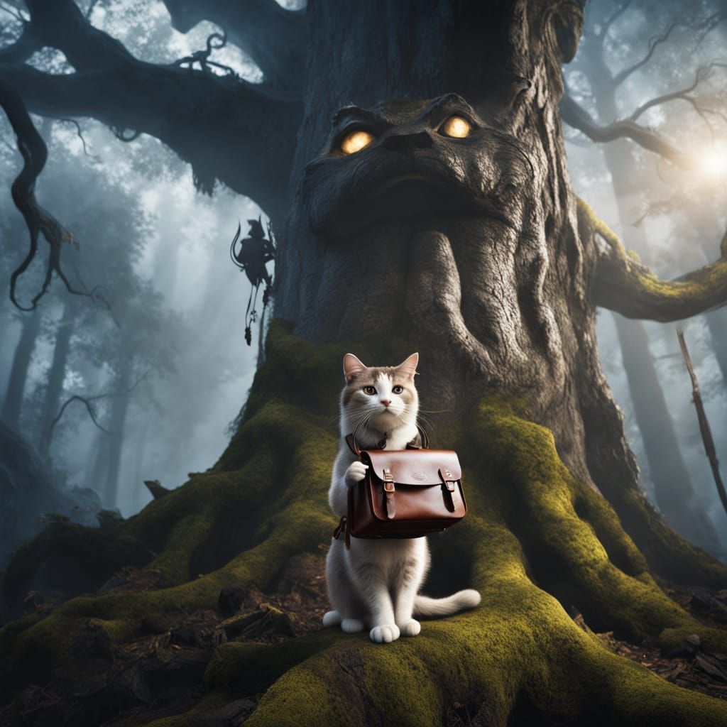 Brave Cat Adventurer Scales Ancient Tree