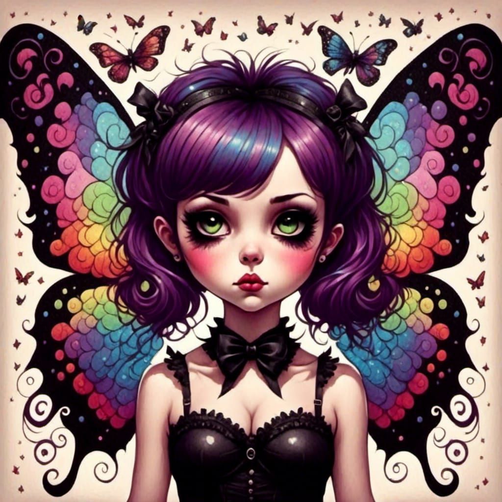 Goth Anime Fairy with Butterfly Wings