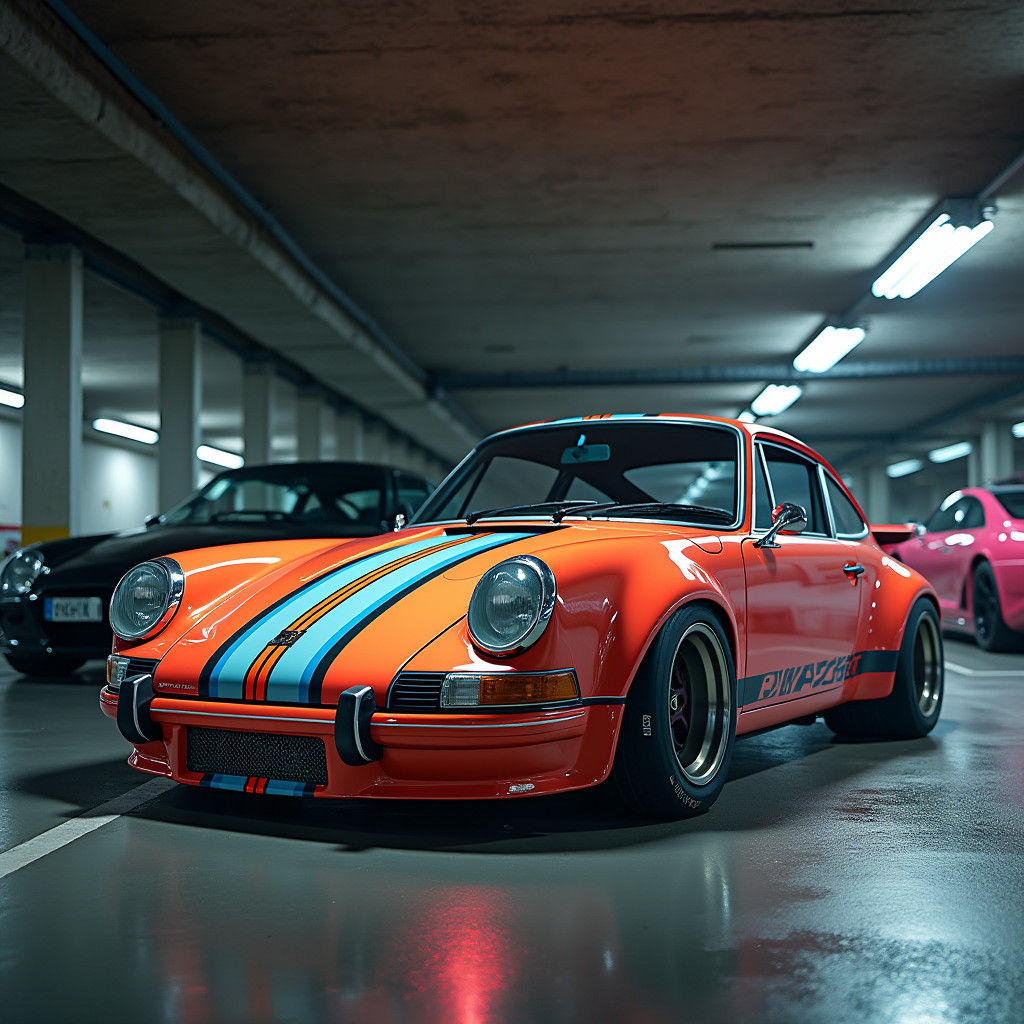 Porsche 911 in Post-Impressionist Style Parking Garage