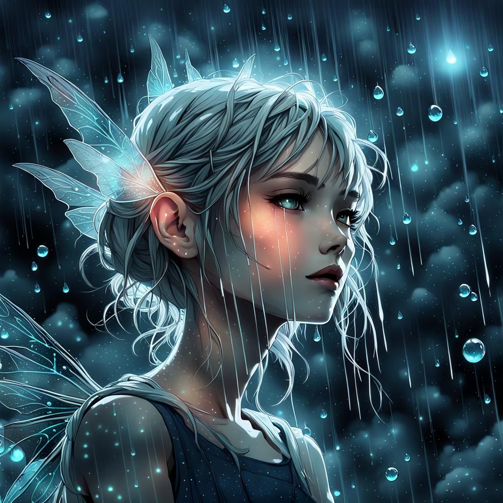 Bioluminescent Rain Fairy as Constellation in Moonlight