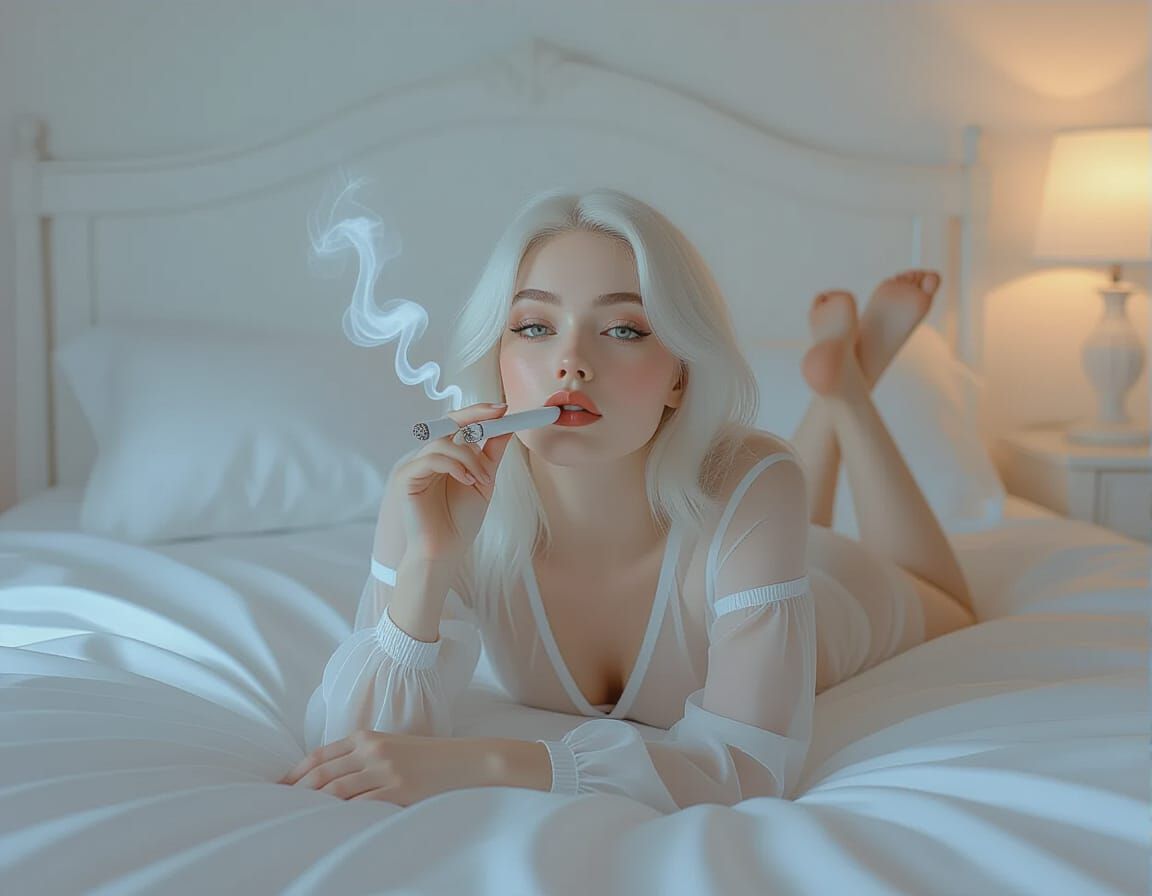 Pale Woman Smoking: A Hyperrealistic Portrait