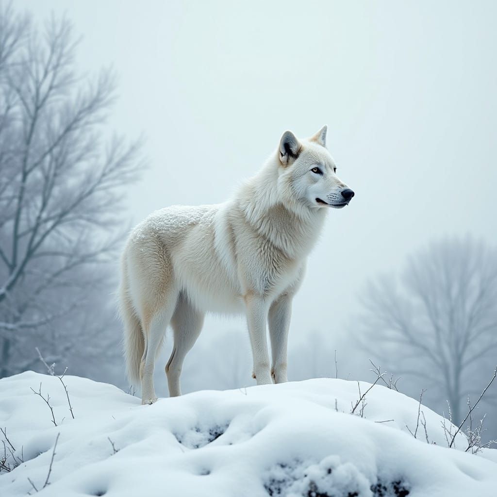 Regal White Wolf in Winter Landscape