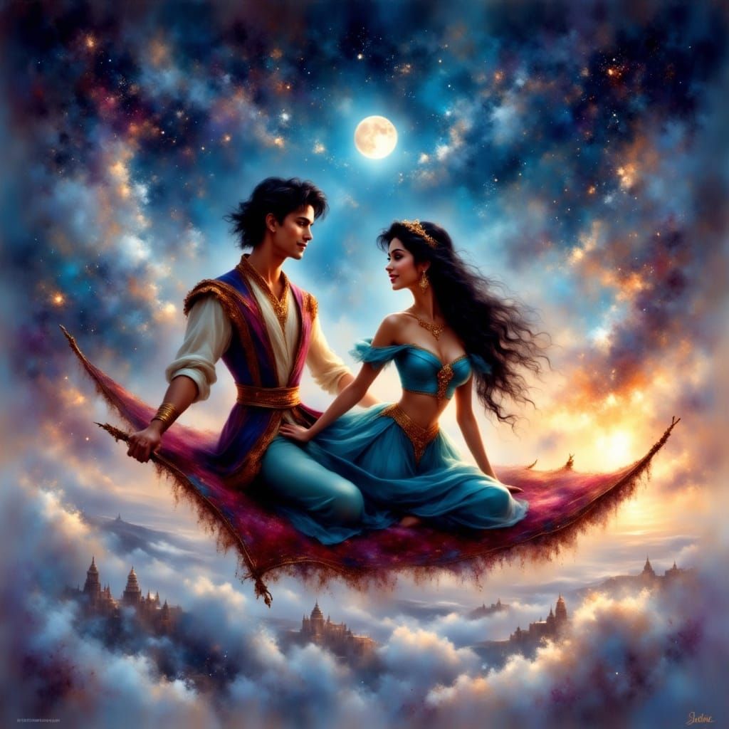 Aladdin and Princess Jasmine Soar Through the Night Sky in I...