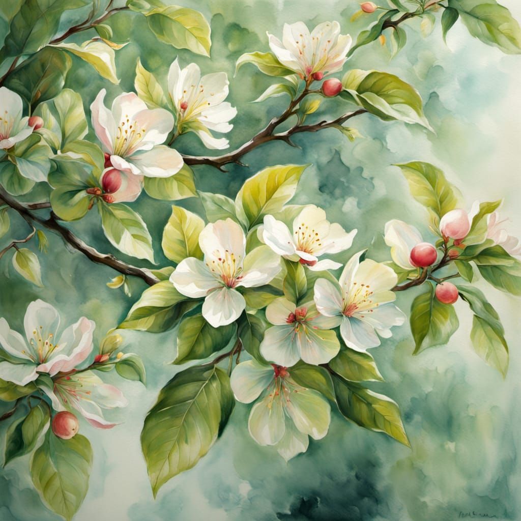 Garden of Blooming Apples in Soft Focus