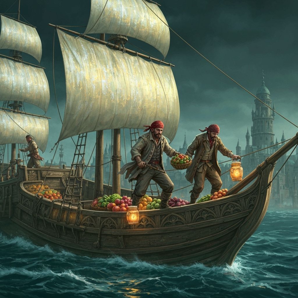 Pirates Unloading Exotic Fruit in Gothic Port