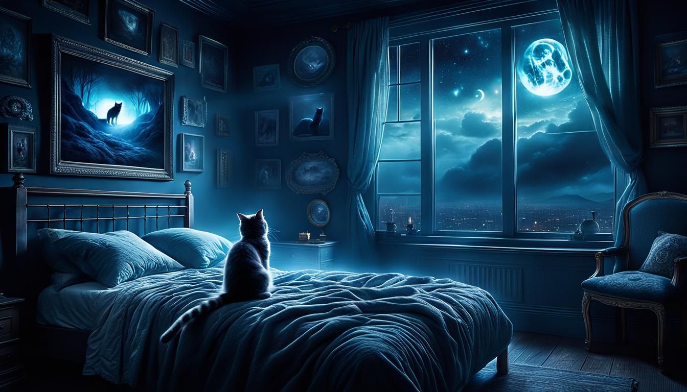 Ghostly Cat Spirit Over Sleeping Child