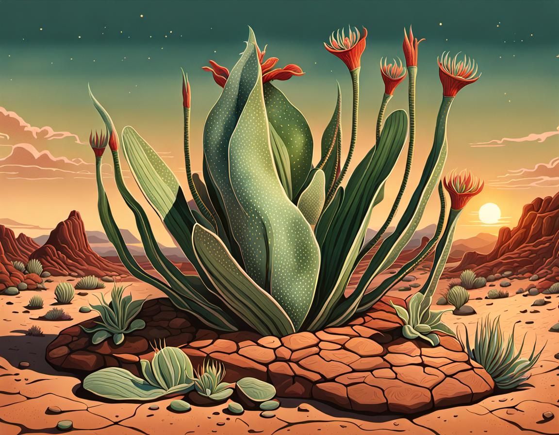 Welwitschia Mirabilis Sunset: A Digital Illustration