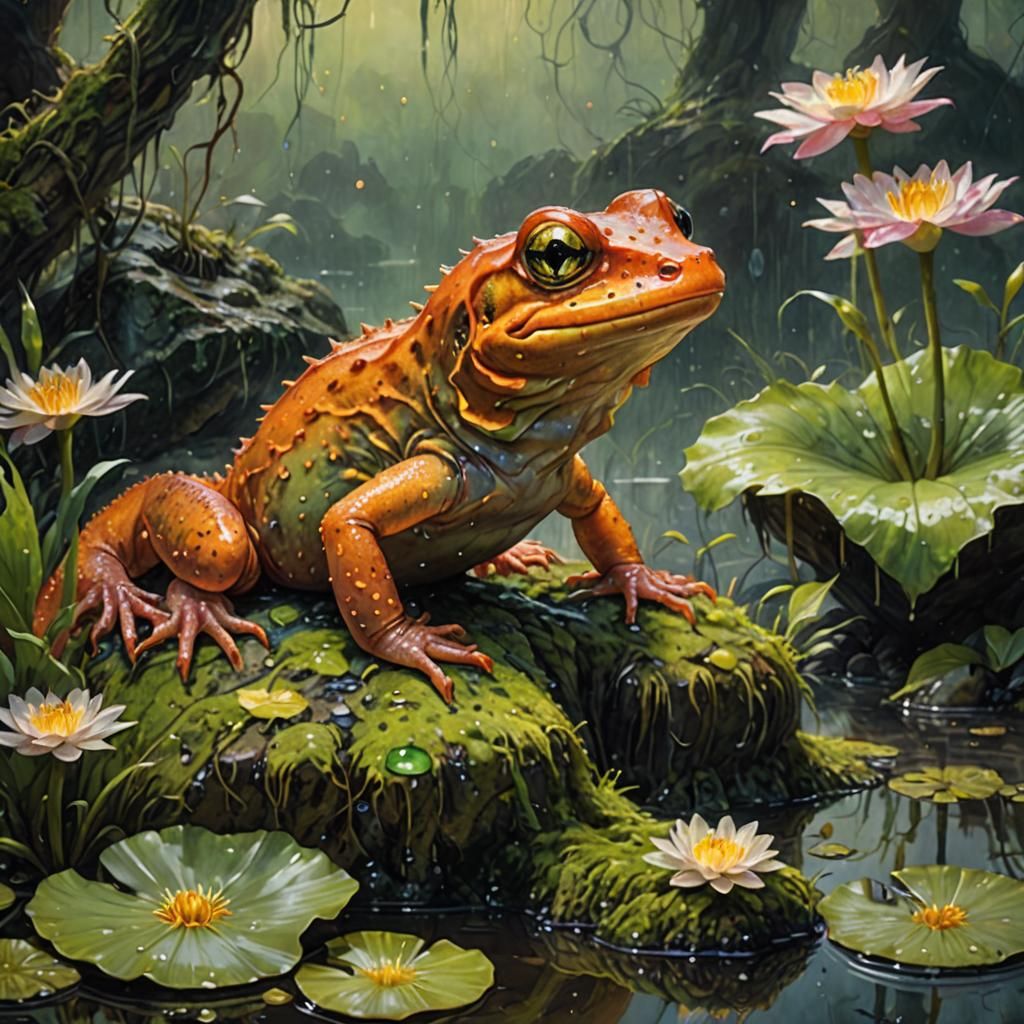 Aquatic Newt in Oil Painting Style of James Gurney