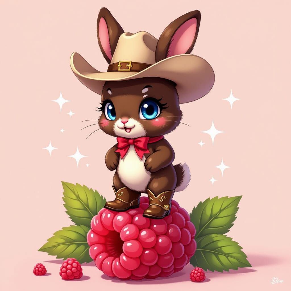 Chocolate Cowboy Bunny on Raspberry, Anime Style
