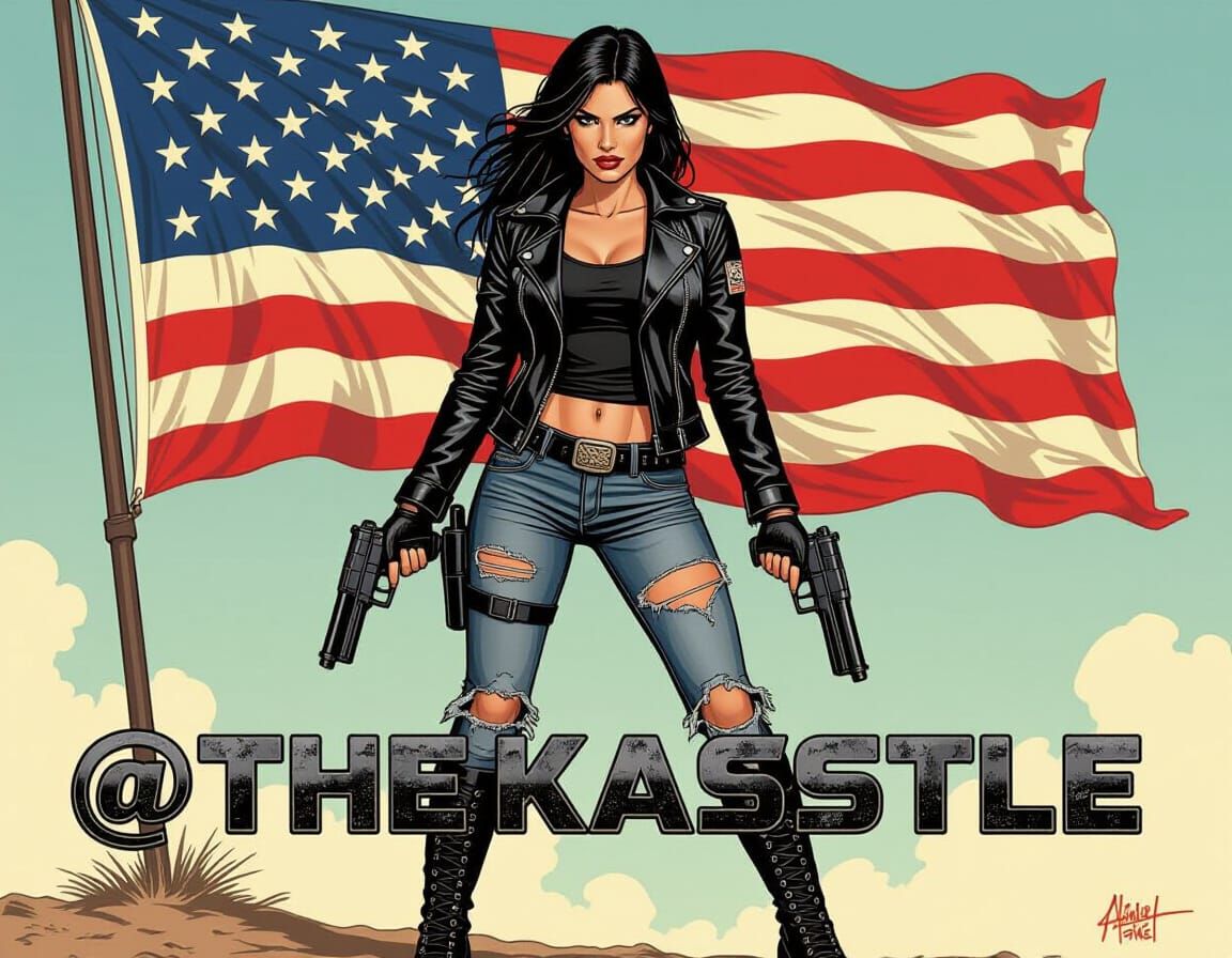 Dark-Haired Woman with Guns in Gritty Realism Style