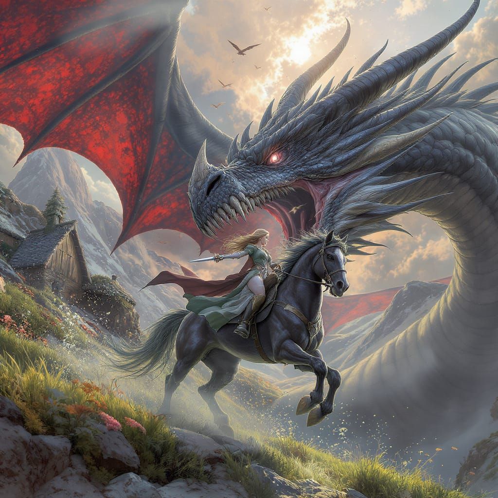 Dragon's Jaws: Elf Attack in Hyperrealistic Style