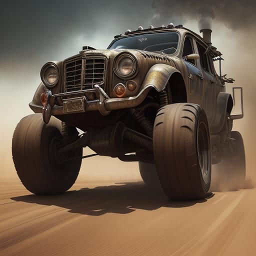 Steampunk Mad Max Car: Hyperrealistic Concept Art
