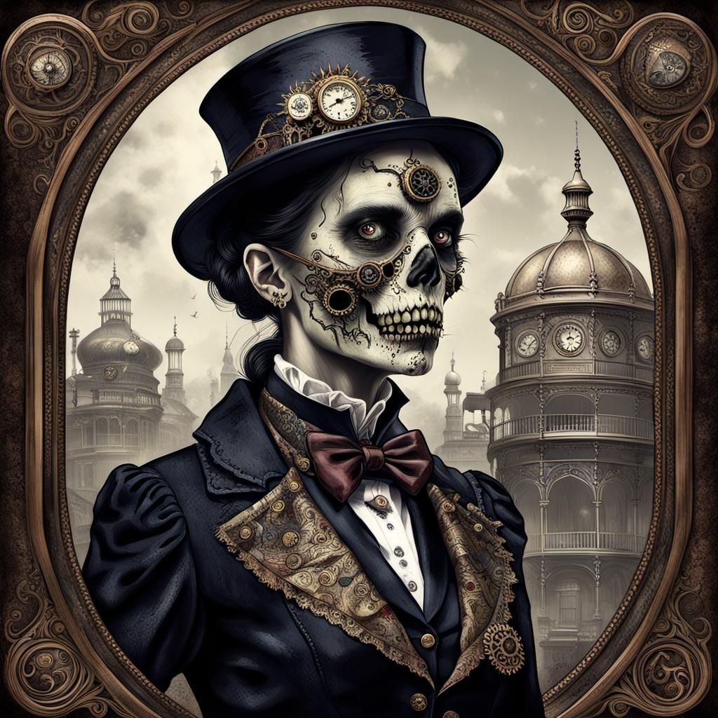 Elegant Steampunk Zombie in Victorian Style