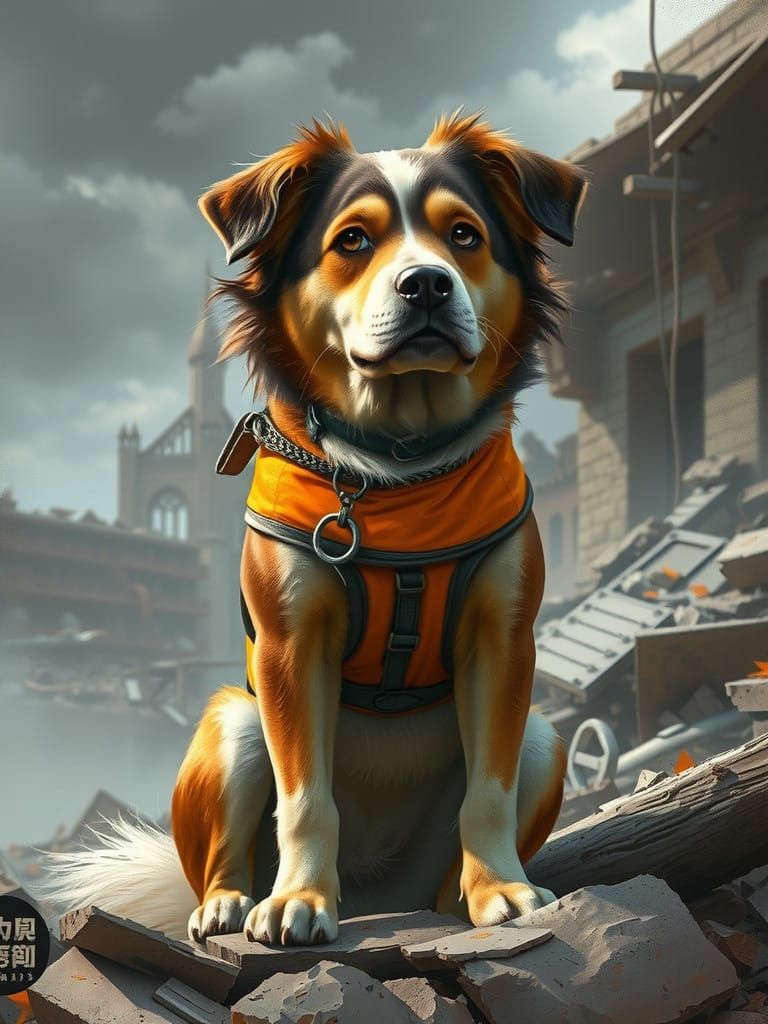 Faithful Rescue Dog Surveys Earthquake Rubble with Gentle Ga...